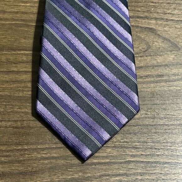 Apt 9 Pure Silk Purple and Black Striped Designer Tie 60" - Picture 3 of 9